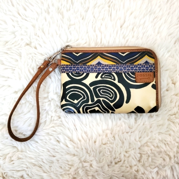 Fossil Accessories - Fossil Womens Wallet Artsy Leather Zip Up Card Wallet Abstract